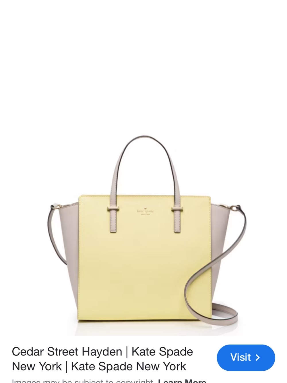 Kate Spade Cedar Street Hayden Two Tone Satchel-Yellow and Gray Leather Crossbod